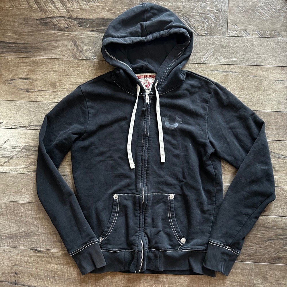 True Religion Men's Graphic World Tour Zip Up Hoodie Baggy Grunge Sz S